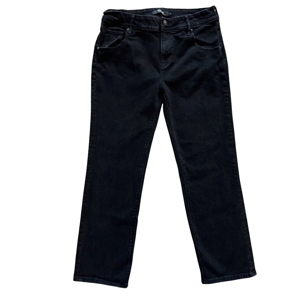 Hudson Black Denim Jeans Straight Leg Button Fly Women's Sz 12‎ High Rise Staple